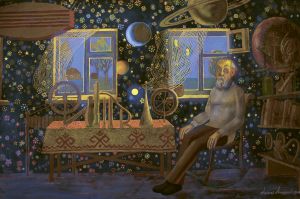 Космическая мастерская (правая часть диптиха) «Миры Циолковского».