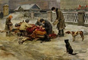 Голодные годы в Петрограде. Разделка павшей лошади. 1919.