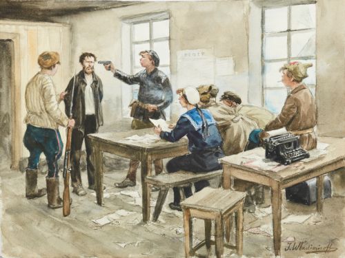 Допрос в комитете бедноты (1921).